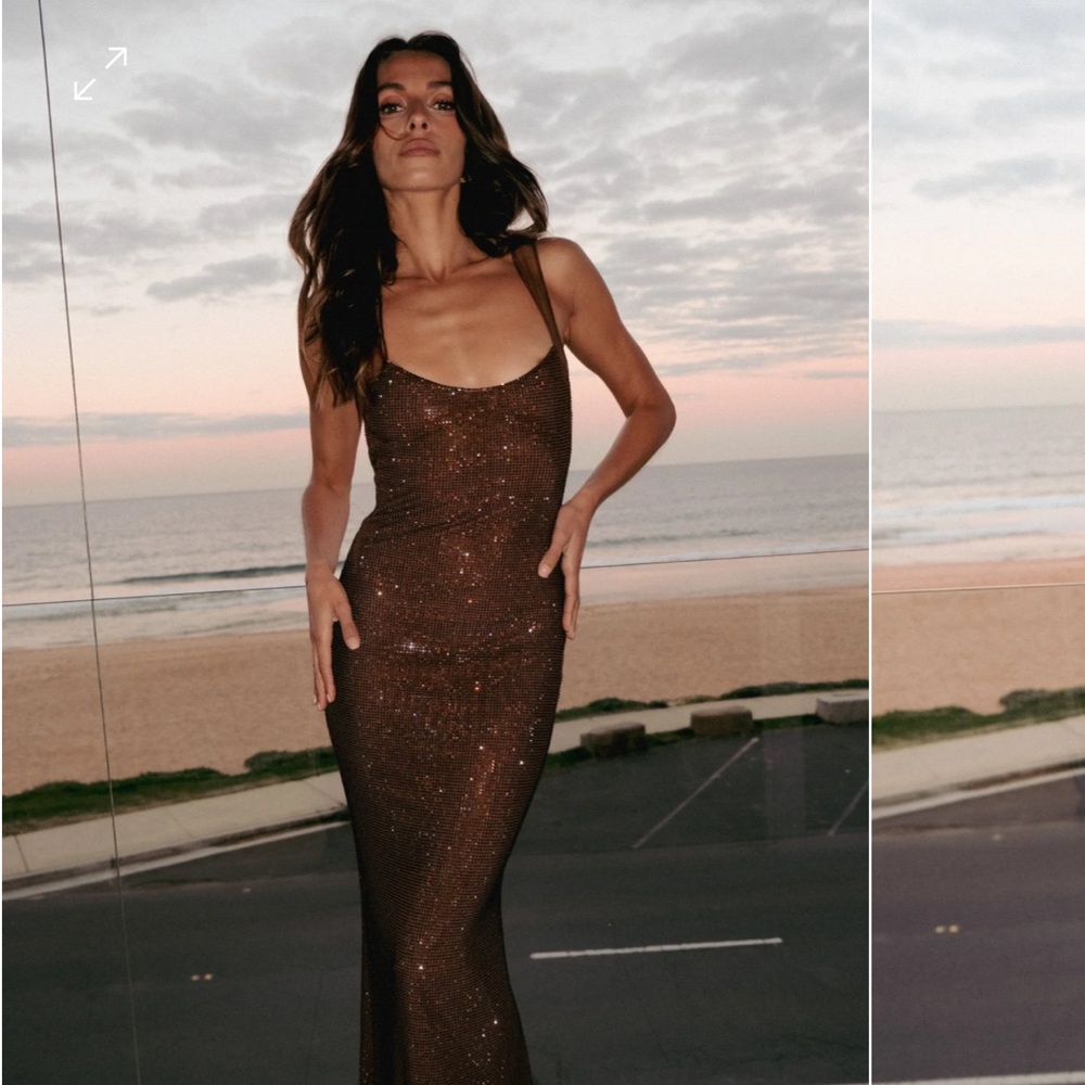 Jasmyn Hot Fix Maxi Dress With Mesh Back - Chocolate